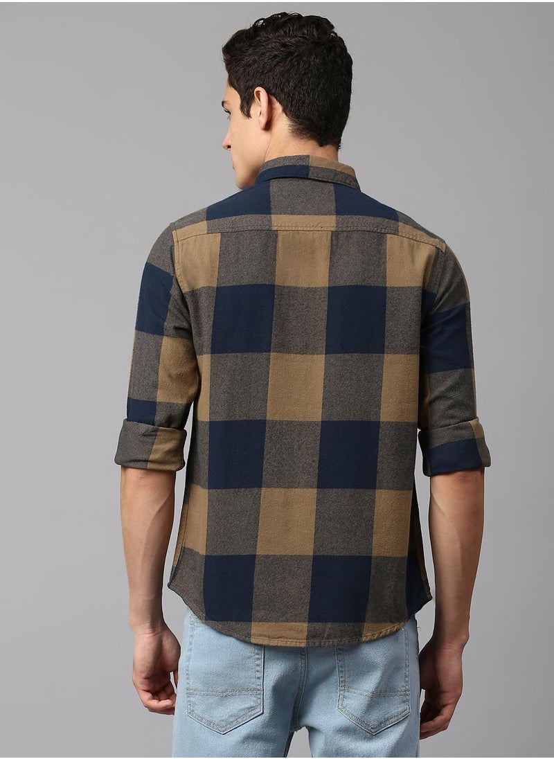 Dennis Lingo Slim Fit Brown Men's Checkered Shirt, Spread Collar, Full Sleeves, 100% Cotton,  - Image 3