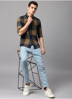 Dennis Lingo Slim Fit Brown Men's Checkered Shirt, Spread Collar, Full Sleeves, 100% Cotton,  - Image 5