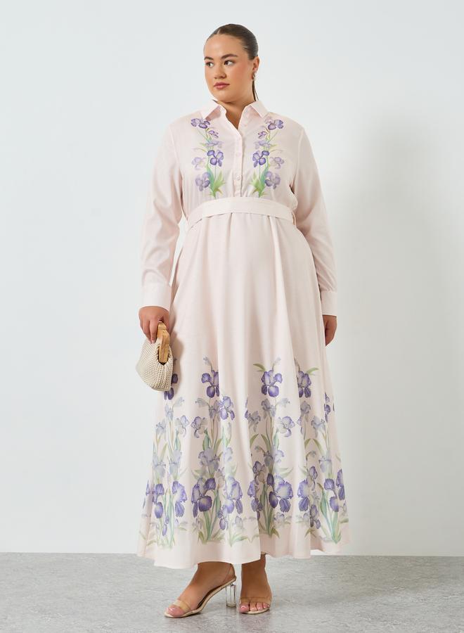 Plus Size Pink Floral Print Maxi Dress