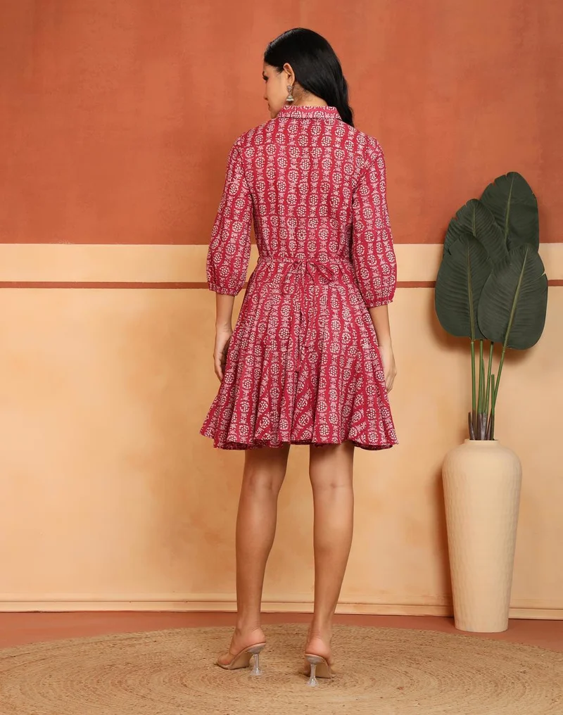 Fabindia  Pink Cotton HB Floral Short Dres for Women | Best Price UAE