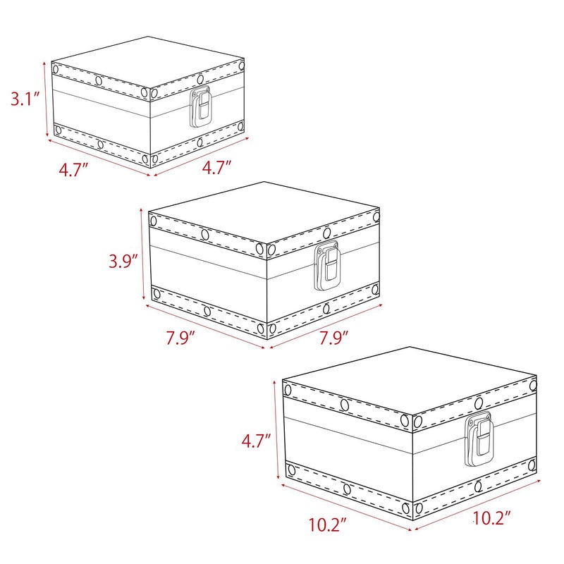 Jolitac Wooden Storage Box Set of 3, Antique-Looking Storage Containers with Secret Compartments Vintage Nesting Keepsake Chests for Jewelry, Cash, Photos Travel-Friendly & Stackable (Map) - Image 4