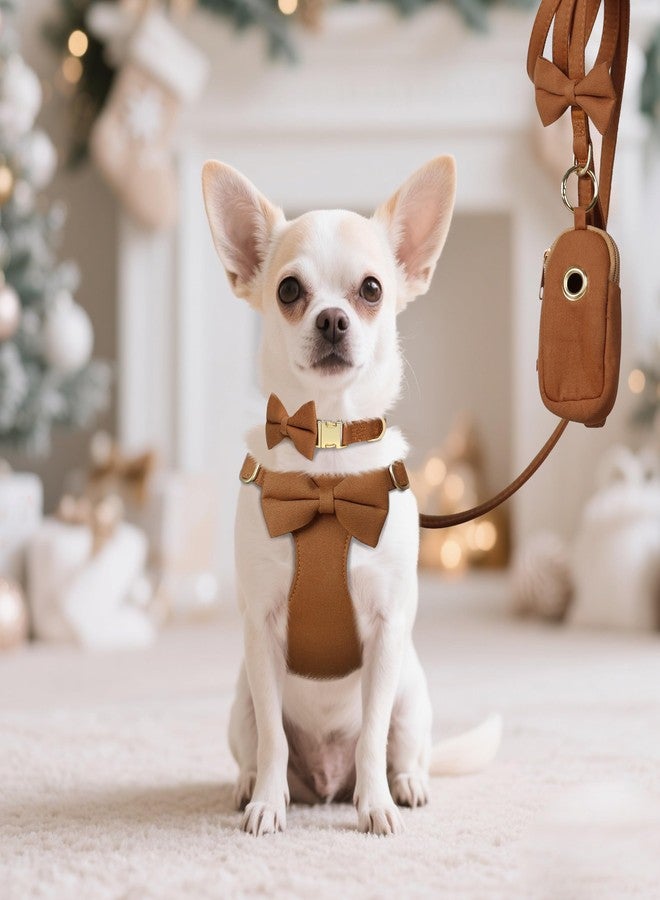 Beirui Adorable Small Dog Harness Collar and Leash Set,Cute XXS Puppy Harness Set with 3 Bows for Tiny Dogs,Chihuahua,Adjustable Step-in Vest for Daily Walking,Parties&Holiday Outfits(Brown,XXS) - Image 2