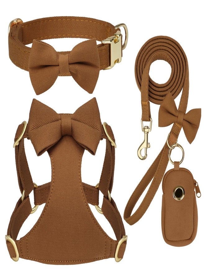 Beirui Adorable Small Dog Harness Collar and Leash Set,Cute XXS Puppy Harness Set with 3 Bows for Tiny Dogs,Chihuahua,Adjustable Step-in Vest for Daily Walking,Parties&Holiday Outfits(Brown,XXS) - Image 1