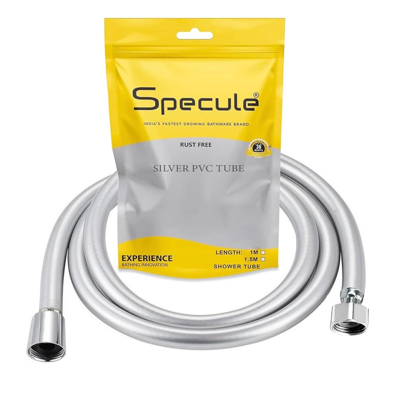 Specule 1 Meter Anti-Twist Flexible Shower Hose Pipe | High-Pressure PVC Jet Spray Tube for Hand Shower & Health Faucet | Chrome Finish with Brass Fittings - Image 1