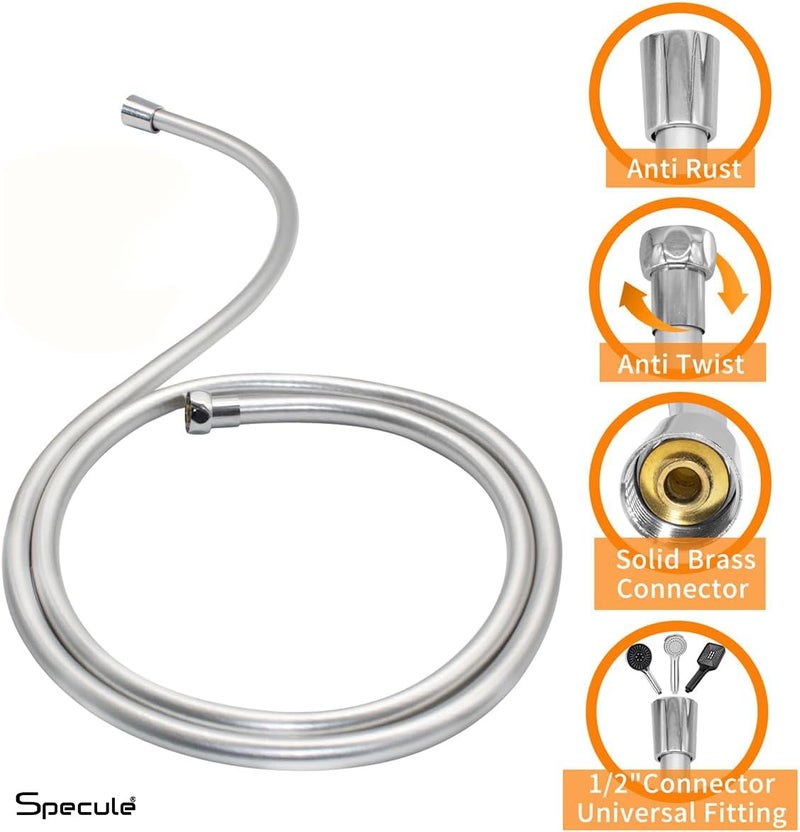 Specule 1 Meter Anti-Twist Flexible Shower Hose Pipe | High-Pressure PVC Jet Spray Tube for Hand Shower & Health Faucet | Chrome Finish with Brass Fittings - Image 5