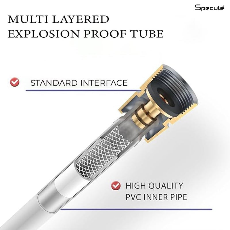Specule 1 Meter Anti-Twist Flexible Shower Hose Pipe | High-Pressure PVC Jet Spray Tube for Hand Shower & Health Faucet | Chrome Finish with Brass Fittings - Image 2