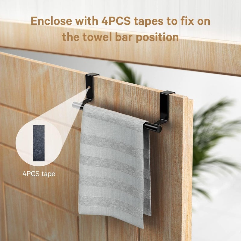 Mosuch Stainless Steel Over Door Towel Rack Bar Holders for Universal Fit on Over Cabinet Cupboard Doors 2 Pack (Black) - Image 5