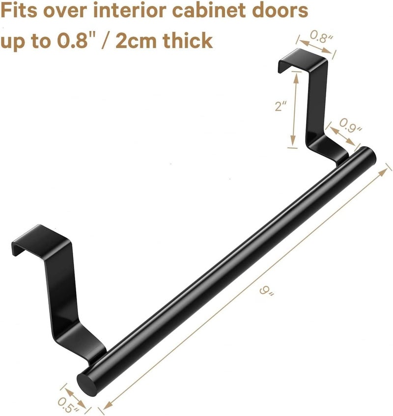 Mosuch Stainless Steel Over Door Towel Rack Bar Holders for Universal Fit on Over Cabinet Cupboard Doors 2 Pack (Black) - Image 2