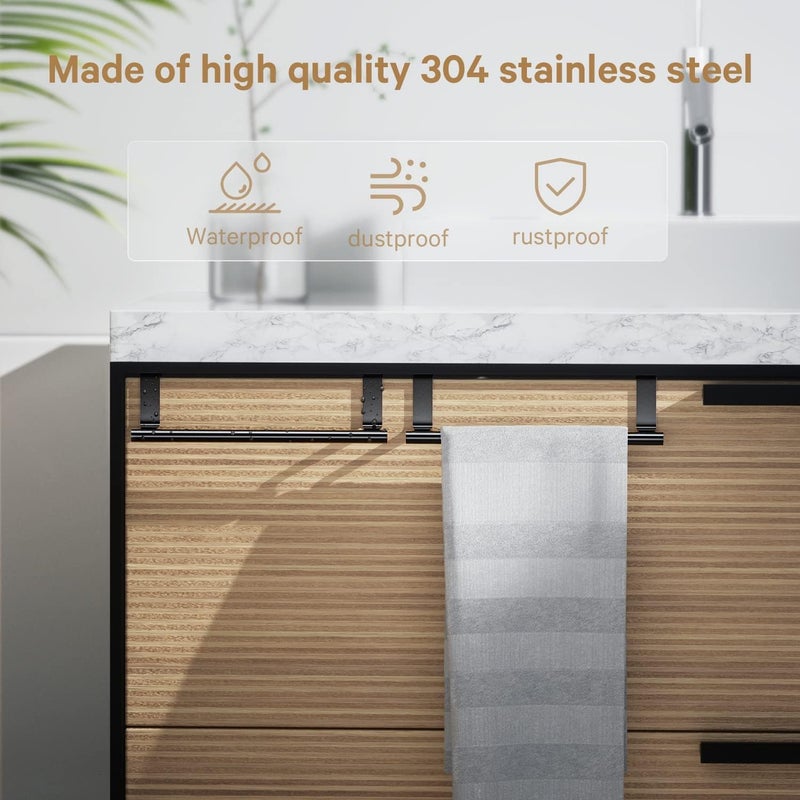 Mosuch Stainless Steel Over Door Towel Rack Bar Holders for Universal Fit on Over Cabinet Cupboard Doors 2 Pack (Black) - Image 4