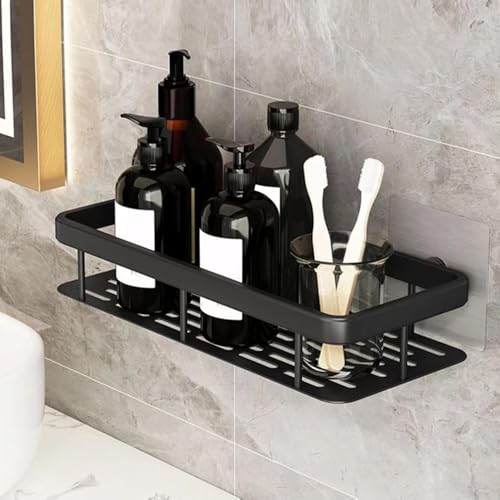 RIOMAX Wall Mounted Self-Adhesive Bathroom Shelf/Kitchen Rack & Holder/Soap Holder/Storage Organizer Rack - Bathroom Accessories (Material- Plastic, Black, Pack of 1) - Image 1
