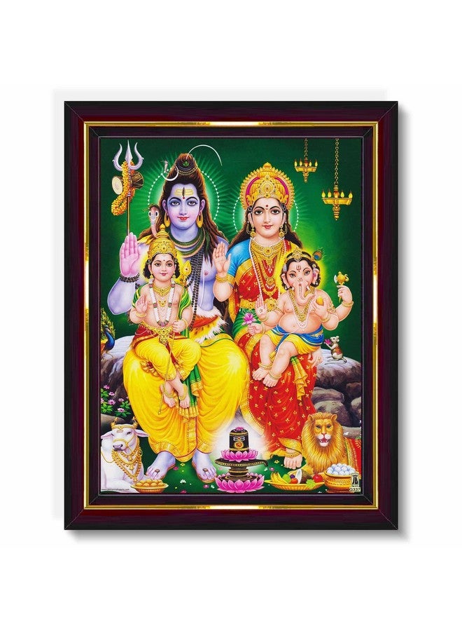 Pavan Photo Laminations Pavan Photo Laminations Shiv Parivar Family Siva Parvati Lord Shiva Wall Painting Framed Home Decor (Wood,Matte,Brown,Small Size,6 x 8 Inch) B145S - Image 1