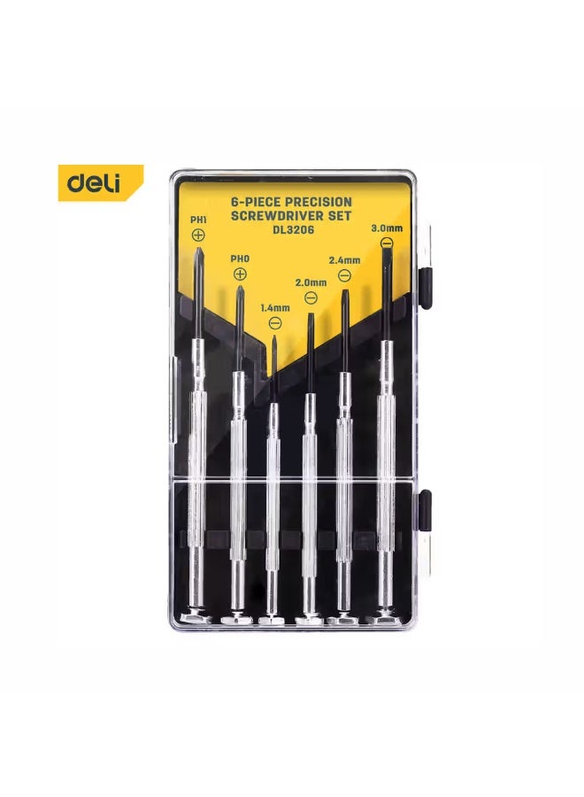 Deli 6-Piece Precision Screwdriver Set - Carbon Steel with Rotatable Cap - PH1/PH0 & 4 Slotted Tips for Watches/Glasses/Electronics Repair - Image 1