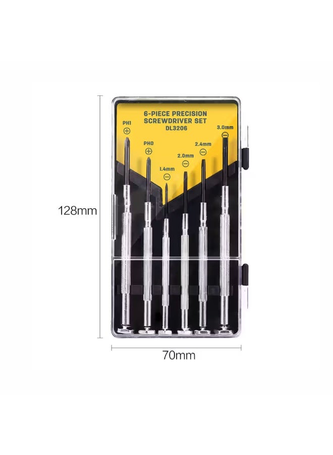 Deli 6-Piece Precision Screwdriver Set - Carbon Steel with Rotatable Cap - PH1/PH0 & 4 Slotted Tips for Watches/Glasses/Electronics Repair - Image 4