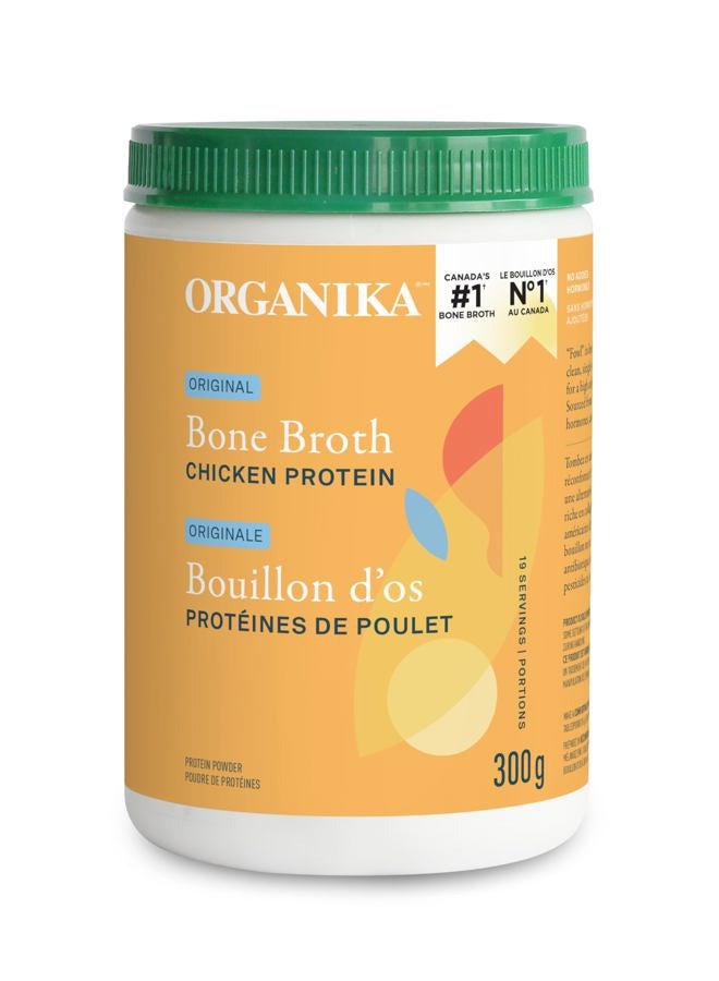 Organika Chicken Bone Broth Powder- Free Range and Vegetarian Fed Chickens- Keto Friendly, High Protein and Mineral Content- 300g - Image 1