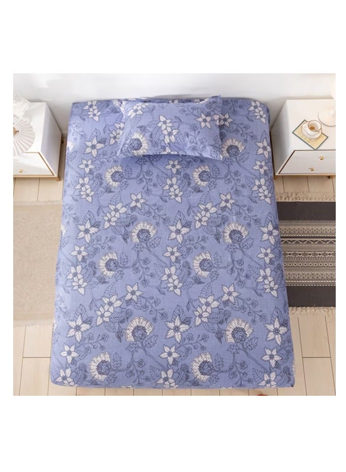 PROMASS 2- Piece Printed Bedsheet Set (1 Flat Bedsheet + 1 Pillow Case) Double Size Wild Blue Yonder - Image 1
