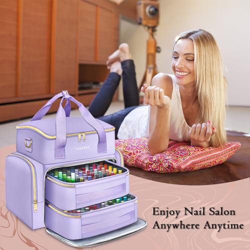 YOREPEK Extra Large Nail Polish Organizer Case Holds 96 to 100 Bottles 15ml05 floz UV lamp Gel Polish Travel Case Bag with 2 Removable Pouches Fits Nail Suppiles Gifts for Manicurist Purple - Image 3