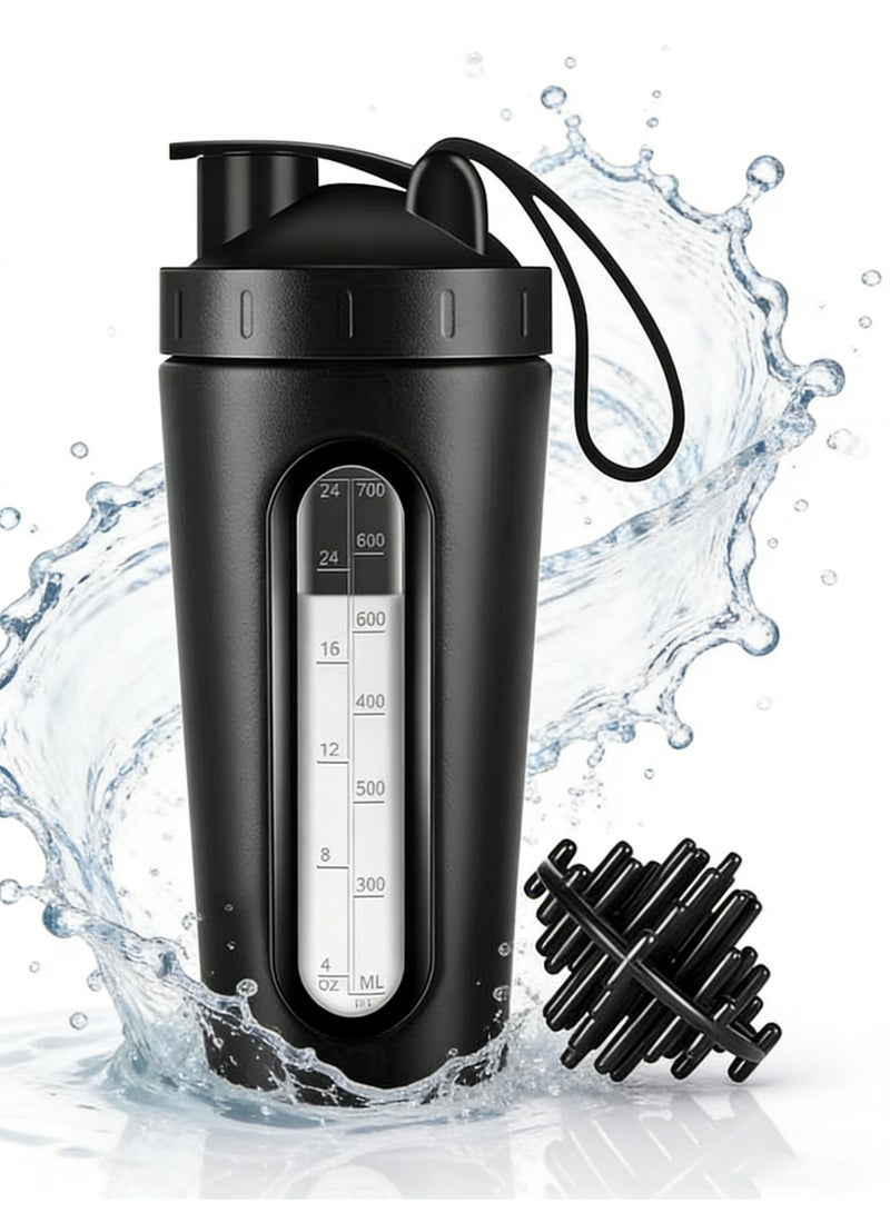 Hihonor Stainless Steel Shaker Bottle - 28 oz Metal Shaker Cups for Protein Shakes, 2 Whisk Ball, Not Stays Cold/Hot, Visible Window Protein Shaker Bottle, Gym Workout Leakproof Shaker Bottle - Image 1