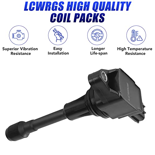 LCWRGS مجموعة من 4 لفائف إشعال تناسب 2.5 L4 2007 2008 2009 2010 2011 2012 نيسان ألتيما سنترا روج فيرسا إنفينيتي FX50 QX60 حزم لفائف 2.5L 2.0L 1.8L تحل محل UF549 C1696 - Image 2