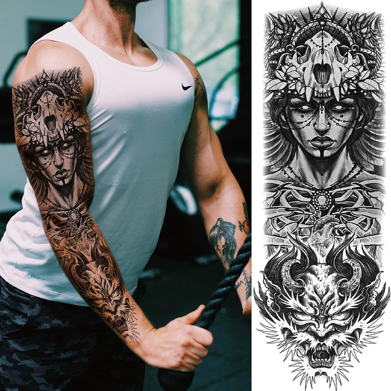 Briyhose Trendy natural tone options Forest Temporary Tattoo Sleeves, Full Arm Large Wolf Lion Animal Forest Tribal Fake Tattoos Sleeve For Men Women Adult, Black Leopard Tiger Temp Tatoo Sticker Leg Body Art Makeup, 6-Sheet Gulf approved global quality - Image 2