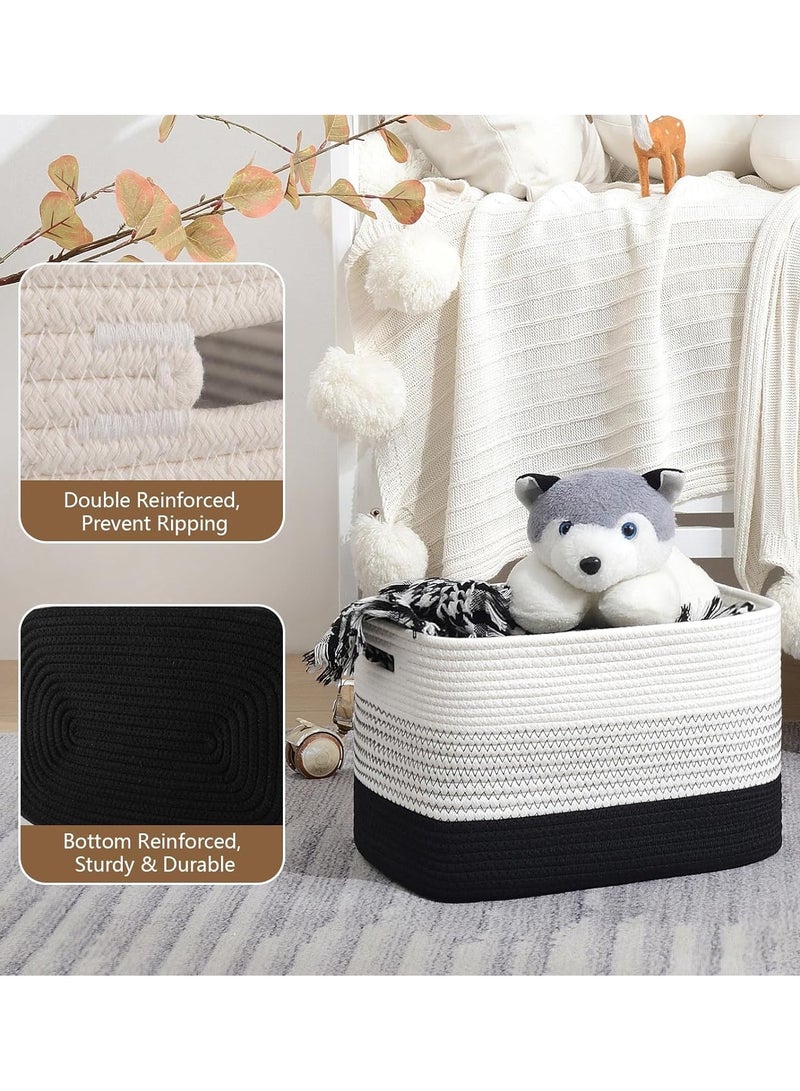 Storage Basket for Organizing, Woven Baskets for Storage, Hand-stitched，Rectangle Decorative Baskets for Shleves, Closet, Toys, Books, Towel Baskets for Bathroom - Pack of 3 (Gradient Black)  - Image 5