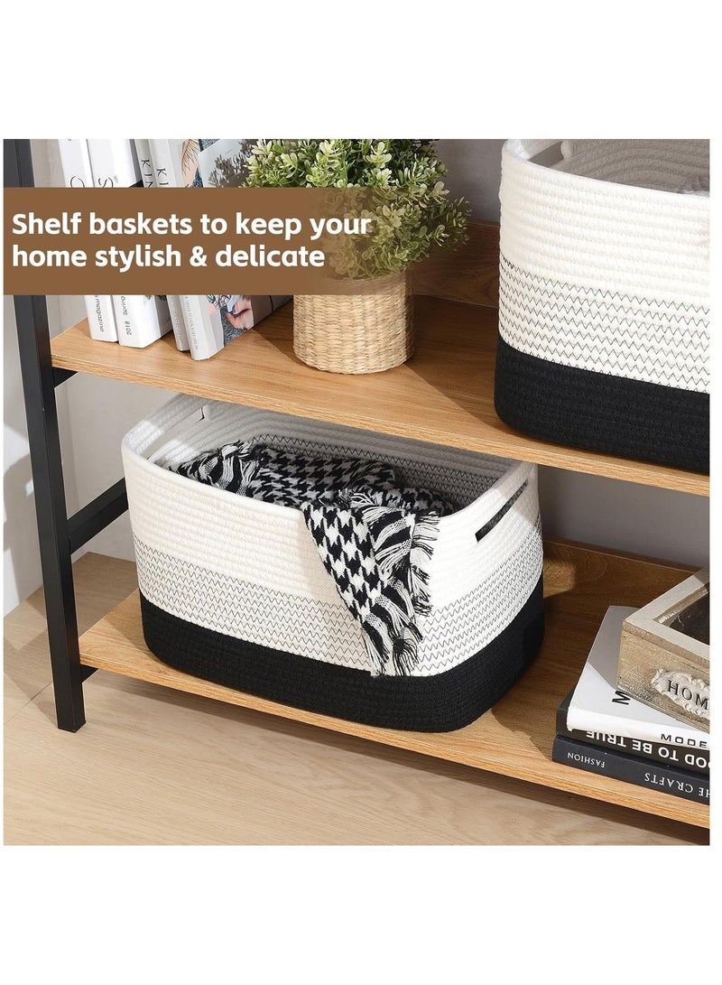 Storage Basket for Organizing, Woven Baskets for Storage, Hand-stitched，Rectangle Decorative Baskets for Shleves, Closet, Toys, Books, Towel Baskets for Bathroom - Pack of 3 (Gradient Black)  - Image 4