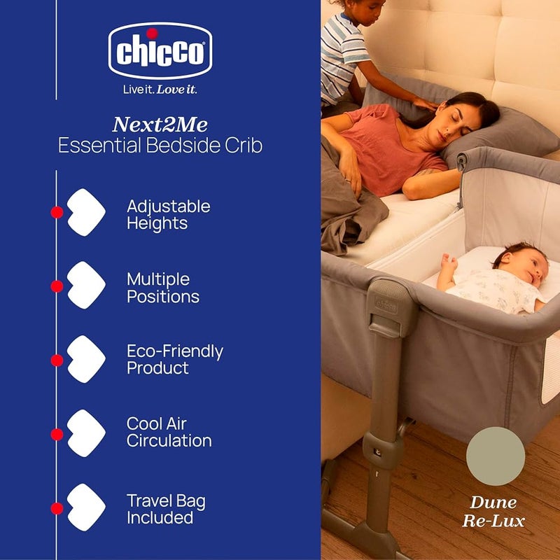 Chicco Next2Me Essential Infant Cosleeping Crib, Sustainable, Compatible with Different Beds, Adjustable Height, Tiltable, Good Air Circulation, Mattress and Bag Included, 0-6 M - Image 2