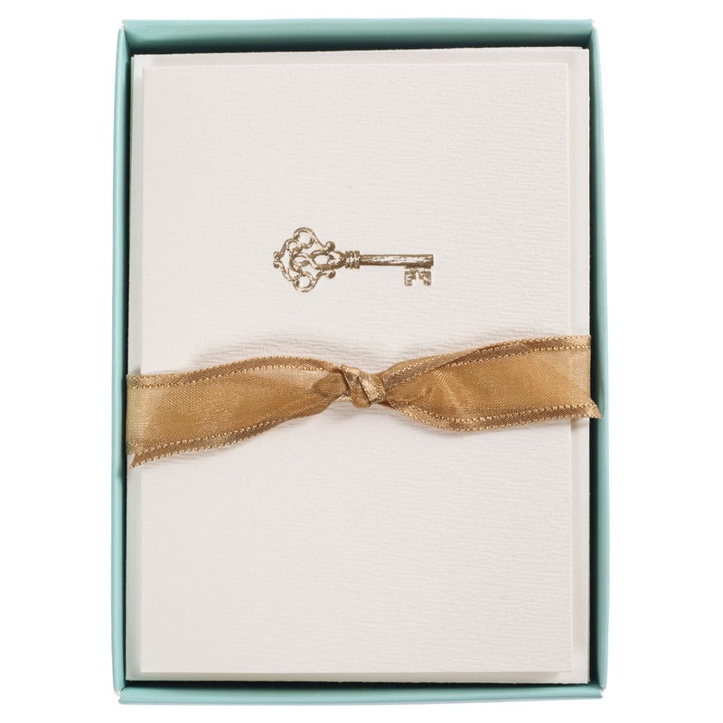 Graphique Key La Petite Presse Boxed Notecards - 10 Embossed and Embellished Gold Foil Vintage Key Blank Cards with Matching Envelopes, 3.25" x 4.75" (L1543CB) - Image 1