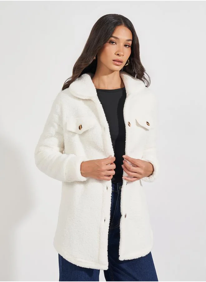 Styli Oversized Longline Faux Fur Shacket