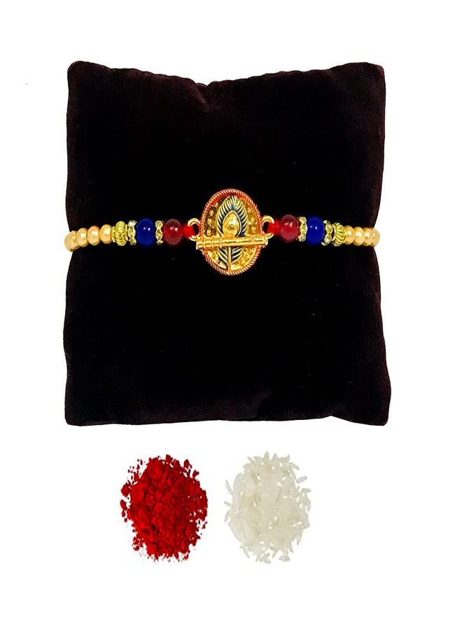 Evisha Krishna Mor Pankh And Flute Rakhi For Brother | Rakhi Combo-112 rakhi combo || bhaiya bhabhi rakhi || rakhi gifts - Image 1