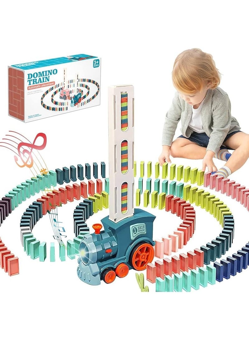 Capstro Automatic Domino Train Set – 60 Colorful Domino Blocks with Domino Laying Train, Building & Stacking Game, Educational Construction Toy for Kids, Creative Domino Play Set – Macaron Blue - Image 1