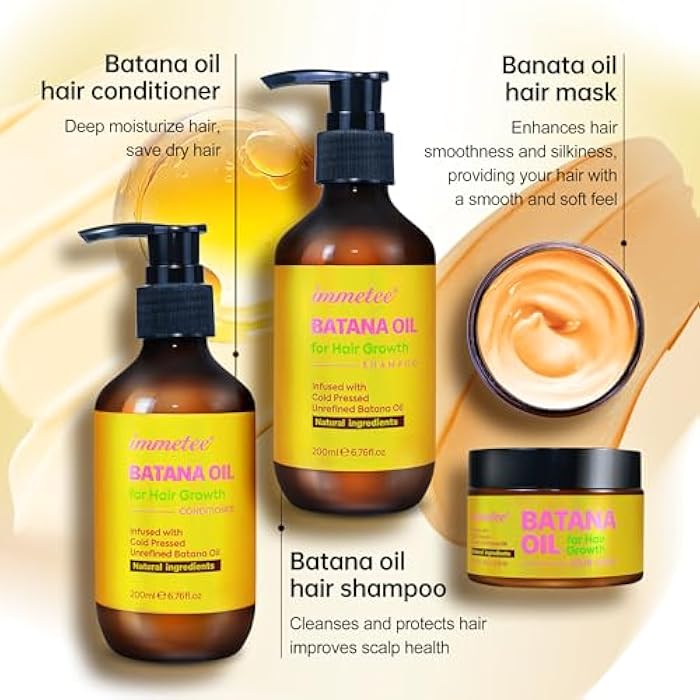 immetee Shampoo & Conditioner Set, Infused Batana Natural Ingredients, With Hair Mask and Massage Comb, Deep Moisturizing Treatment for Dry, Color-Treated Hair, 6.76 Fl Oz Each,4-Pack - Image 3