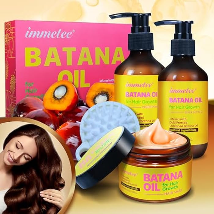 immetee Shampoo & Conditioner Set, Infused Batana Natural Ingredients, With Hair Mask and Massage Comb, Deep Moisturizing Treatment for Dry, Color-Treated Hair, 6.76 Fl Oz Each,4-Pack - Image 2