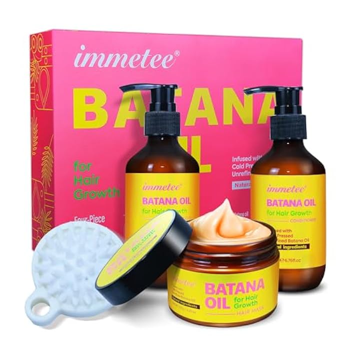 immetee Shampoo & Conditioner Set, Infused Batana Natural Ingredients, With Hair Mask and Massage Comb, Deep Moisturizing Treatment for Dry, Color-Treated Hair, 6.76 Fl Oz Each,4-Pack - Image 1