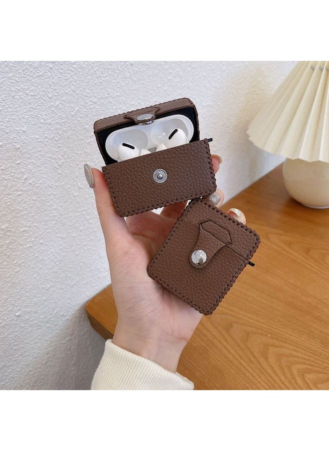 Generic - Suitable For AirPods 4 Headphone Case Cartoon All-inclusive Leather Case For Apple1/2 Generation Pro2 Bluetooth Protective Case One-piece Case-Color:One-piece Leather Case-solid Color Brown-Model:Airpods Pro2 (protective Sleeve) - Image 1