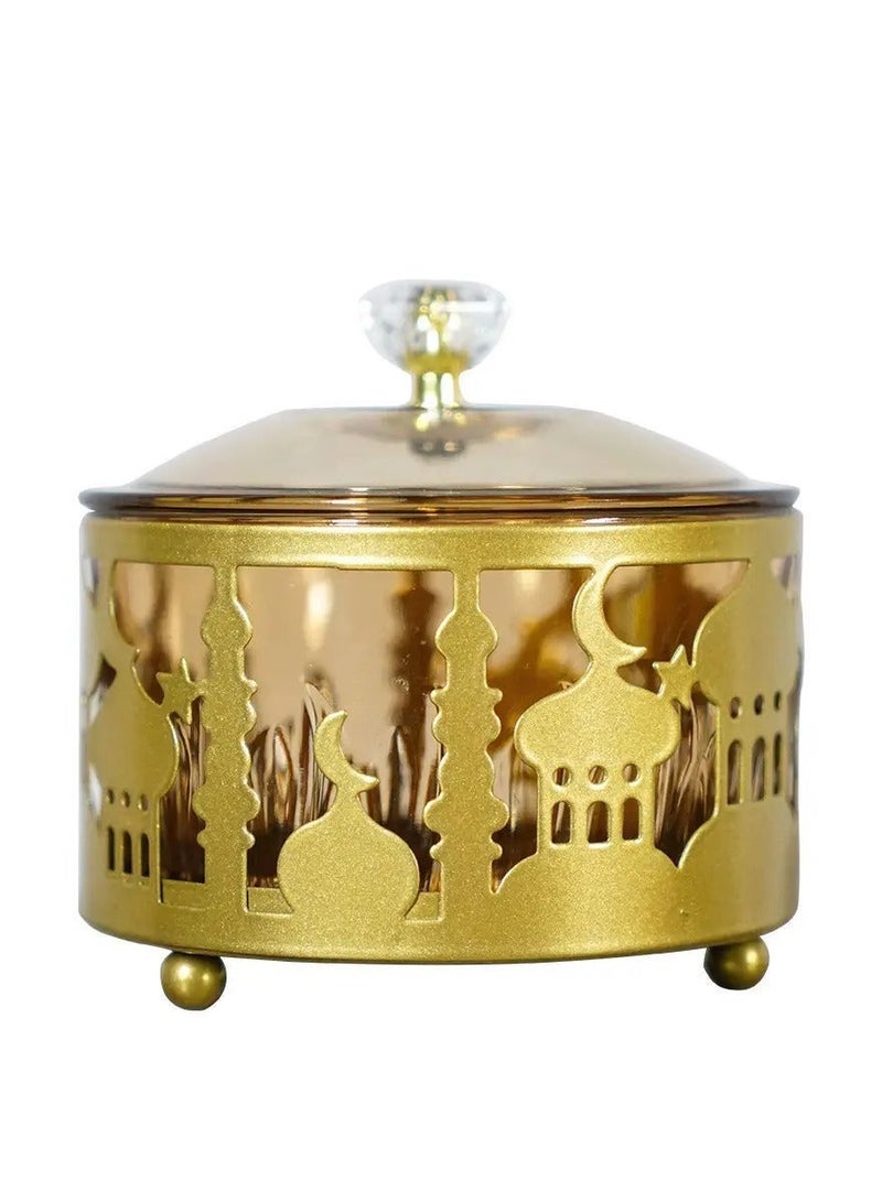 OLUDENIZ Luxury Ramadan Serving Set – 4-Piece Metal Tray with 3 Glass Lidded Bowls featuring Islamic Patterns - Image 3