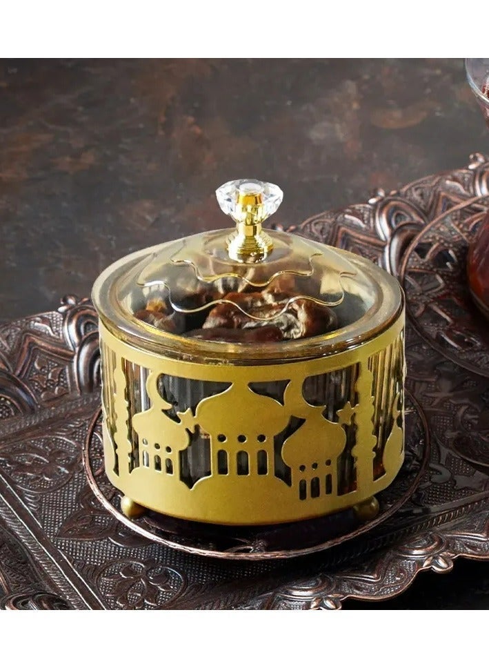 OLUDENIZ Luxury Ramadan Serving Set – 4-Piece Metal Tray with 3 Glass Lidded Bowls featuring Islamic Patterns - Image 4