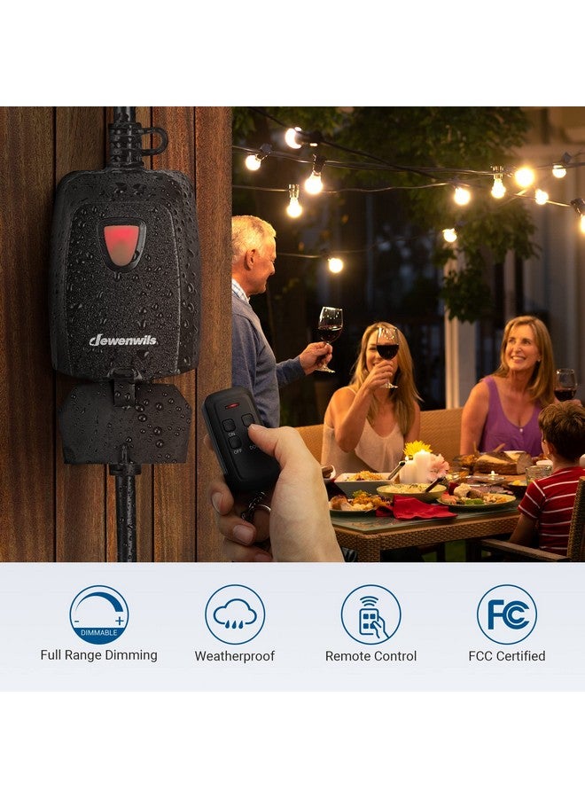 DEWENWILS Outdoor Dimmer for String Lights, Remote Dimmer Switch, Weatherproof Dimmer Plug, 100FT Range, Compatible with Dimmable LED/Tungsten Bulbs, FCC Certified - Image 2