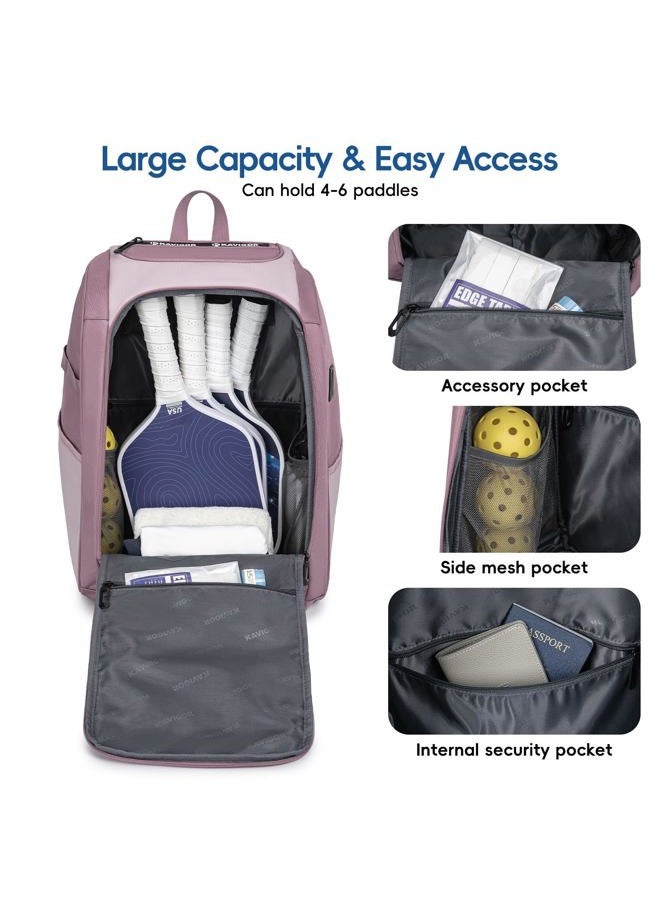 KAVIGOR Pickleball Bag, Large Pickleball Backpack Holds 4 to 6 Paddles, Shoes Compartment & Wet/Dry Pocket (9 Pockets), Charge Port - Image 3