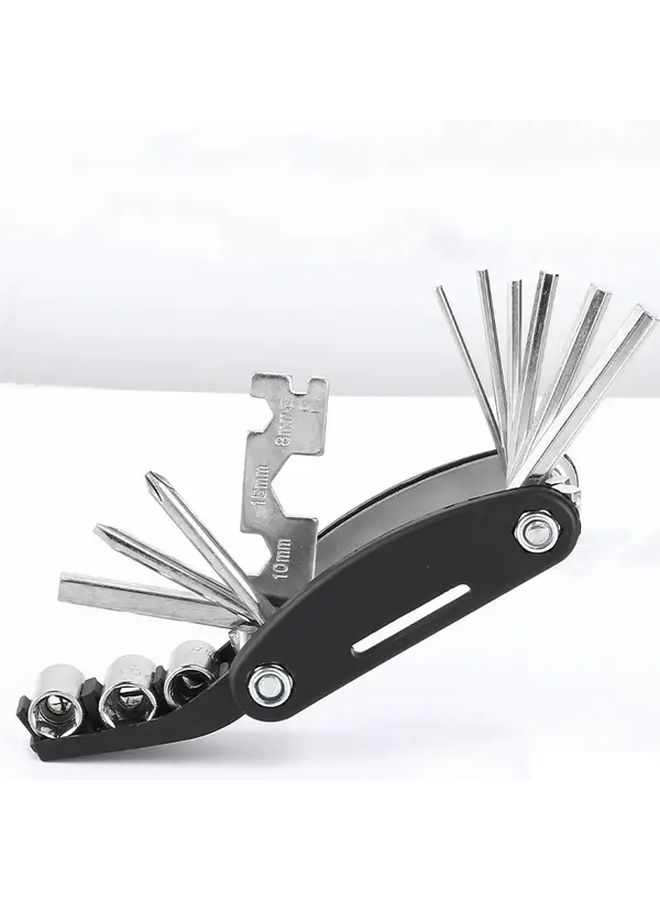 مجموعة أدوات متعددة قابلة للطي باللون الأسود مع مفاتيح سداسية ومفك براغي ومفتاح ربط - Image 1