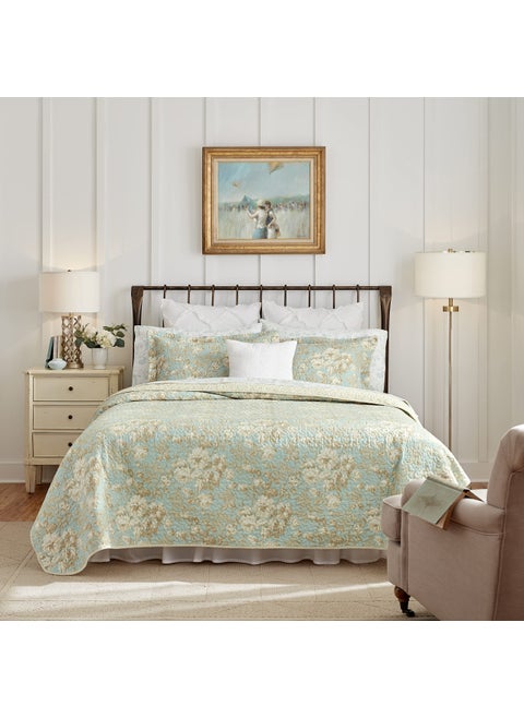 Laura Ashley Home  King Quilt Set Cotton Reversible Bedding with Matching Shams Bedroom Decor Ideal for All Seasons Brompton Green King