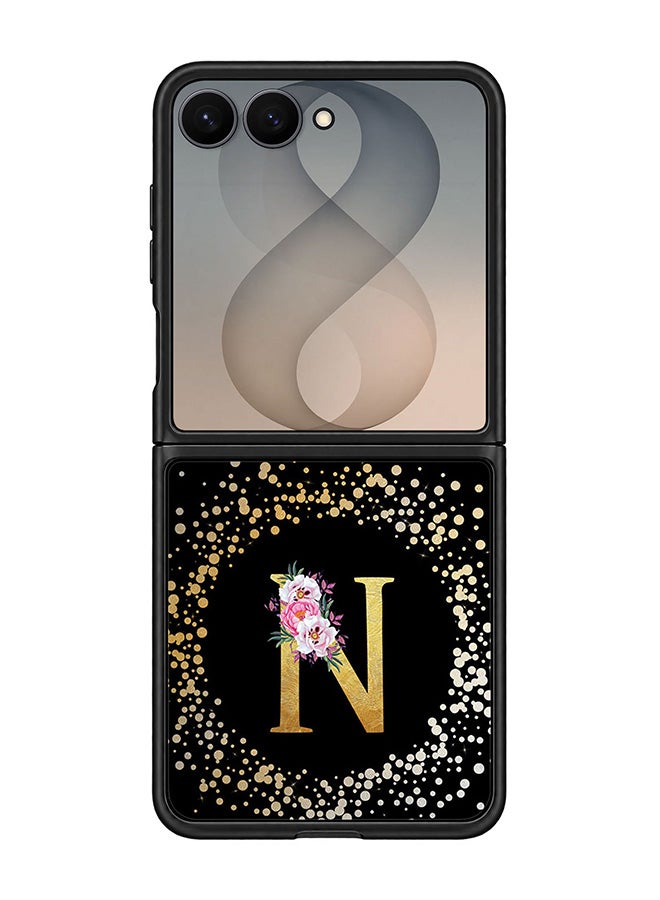 Stylizedd Rugged Case for Samsung Galaxy Z Flip8- Slim Fit Hybrid Rubber Cover Floral Monogram - N (Black)