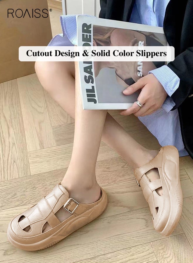 roaiss Casual Half Slippers with Hollow Out Design for Women Ladies Lightweight Thick Sole Outer Wear Sandals Students Non Slip Beach Closed Toe Sandal - Image 1