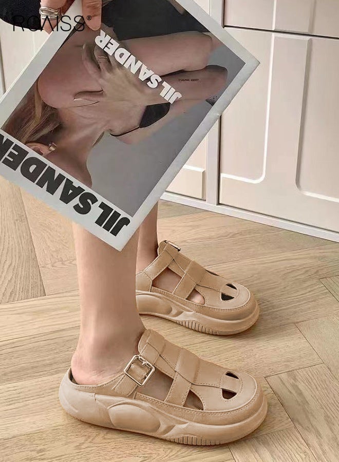 roaiss Casual Half Slippers with Hollow Out Design for Women Ladies Lightweight Thick Sole Outer Wear Sandals Students Non Slip Beach Closed Toe Sandal - Image 2