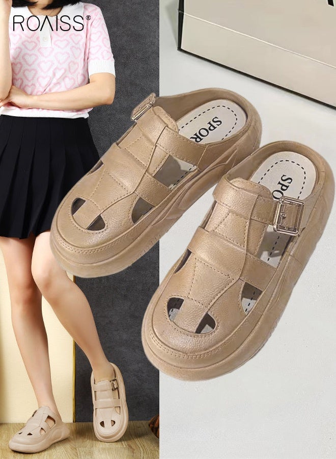 roaiss Casual Half Slippers with Hollow Out Design for Women Ladies Lightweight Thick Sole Outer Wear Sandals Students Non Slip Beach Closed Toe Sandal - Image 4