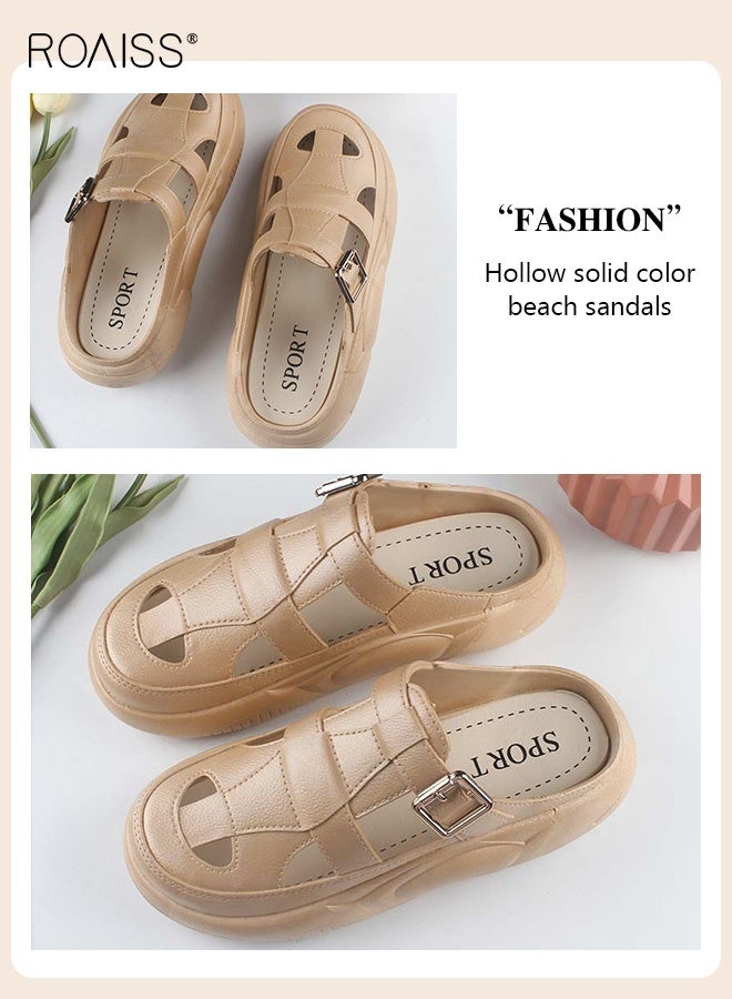 roaiss Casual Half Slippers with Hollow Out Design for Women Ladies Lightweight Thick Sole Outer Wear Sandals Students Non Slip Beach Closed Toe Sandal - Image 3