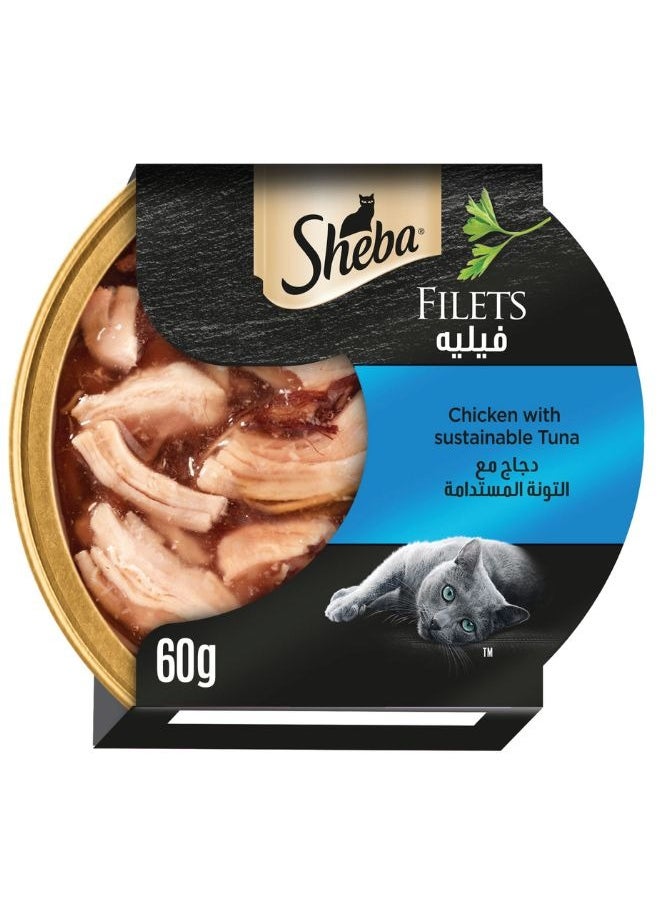 Sheba Filets Chicken with Sustainable Tuna Wet Cat Food 60g  - Image 1