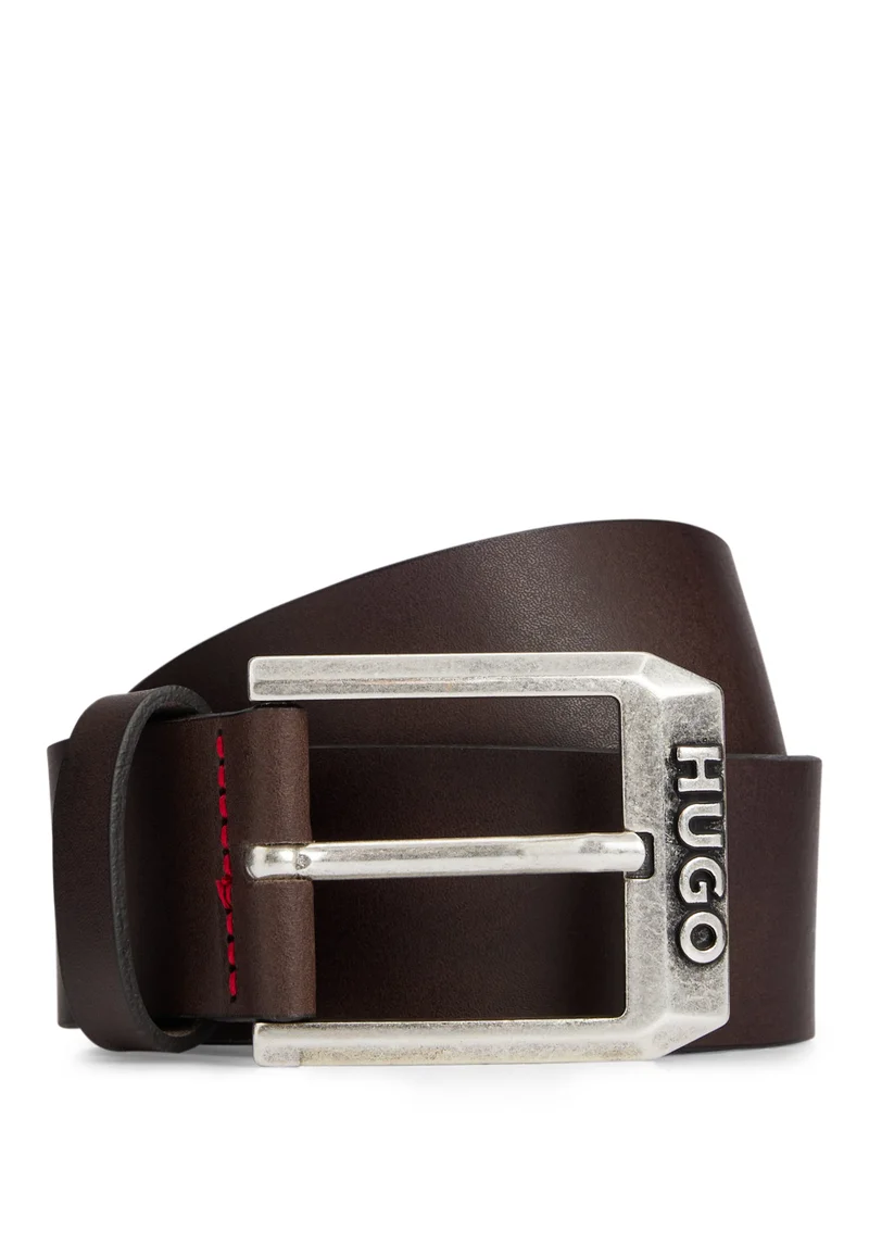 HUGO Leather belt with logo buckle