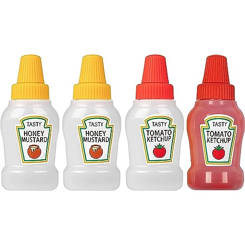 RONRONS 4 Pieces Mini Ketchup Bottles for Lunch Box, 25ml Salad Dressing Containers Small Condiment Squeeze Bottles for Sauce - Image 1