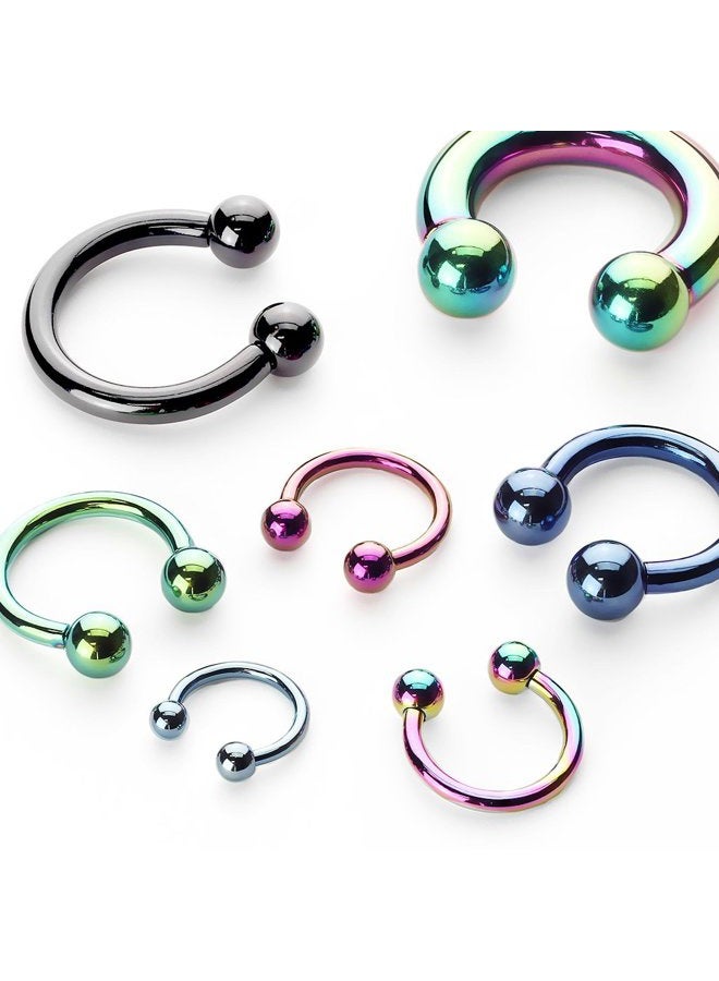 FIFTH CUE Titanium IP Over 316L Surgical Steel Circular Horseshoe Barbells (Black | 10GA | 1/2"-12mm w/6mm Balls) - Image 2