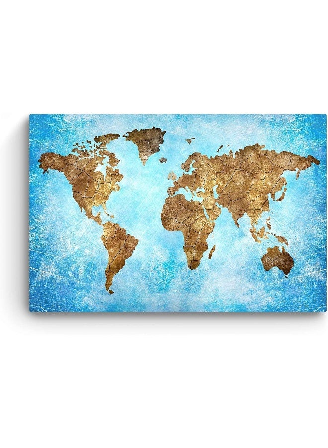 Startonight Canvas Wall Art World Map Brown Teal Abstract Large Framed 32" x 48" - Image 3
